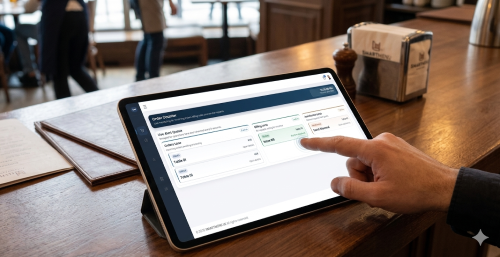 Restaurant staff reviewing a SMARTMenu digital order on a tablet in Sri Lanka